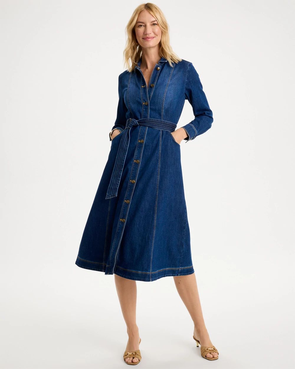Denim Midi Trapunto-Belted Shirtdress | Chico's